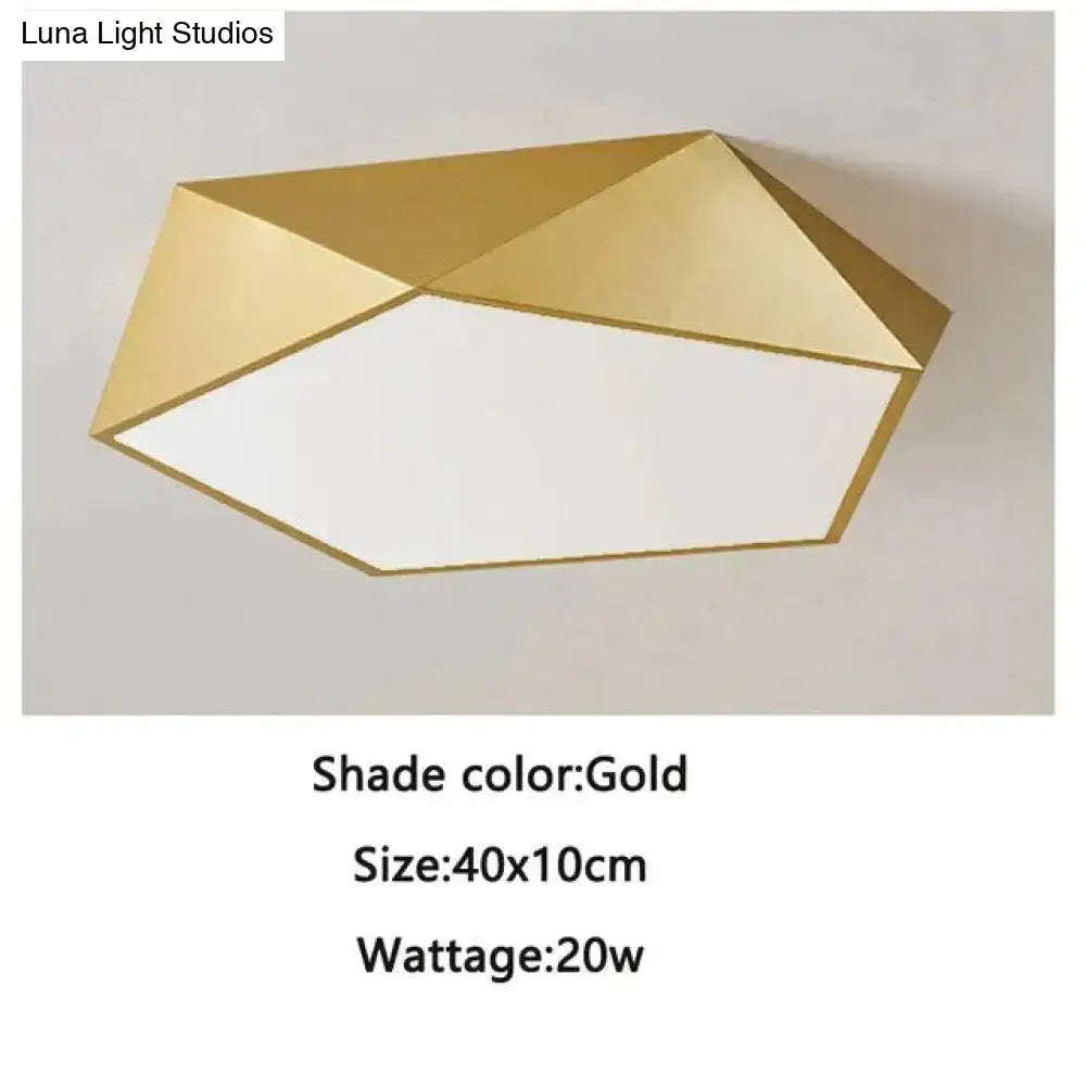 Modern gold faceted light fixtures – living room surface mounted lamp