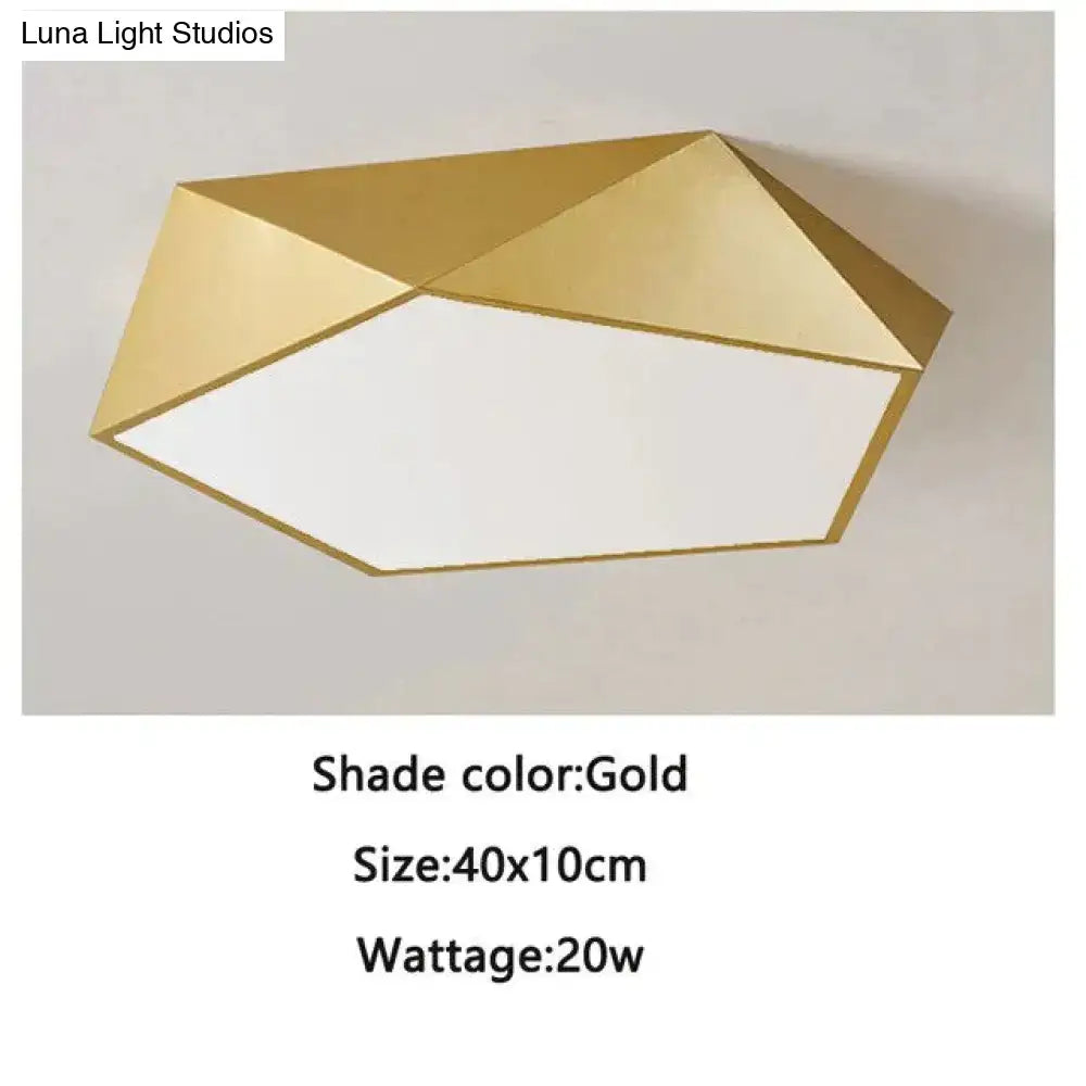 Modern gold faceted light fixtures – living room surface mounted lamp