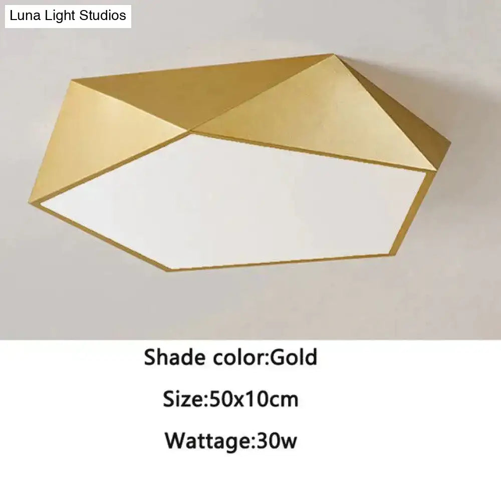 Modern gold faceted light fixtures – living room surface mounted lamp