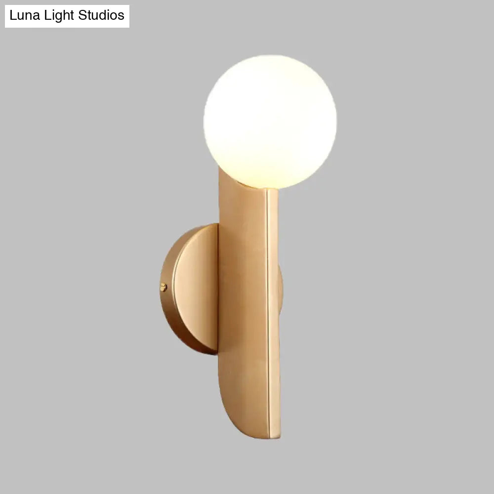 DecorBites™ Modern Gold Finish Corner Wall Sconce with Ball Milky Glass Shade - 1 Light