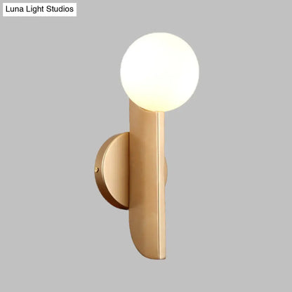 DecorBites™ Modern Gold Finish Corner Wall Sconce with Ball Milky Glass Shade - 1 Light