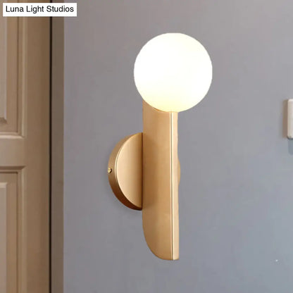 DecorBites™ Modern Gold Finish Corner Wall Sconce with Ball Milky Glass Shade - 1 Light