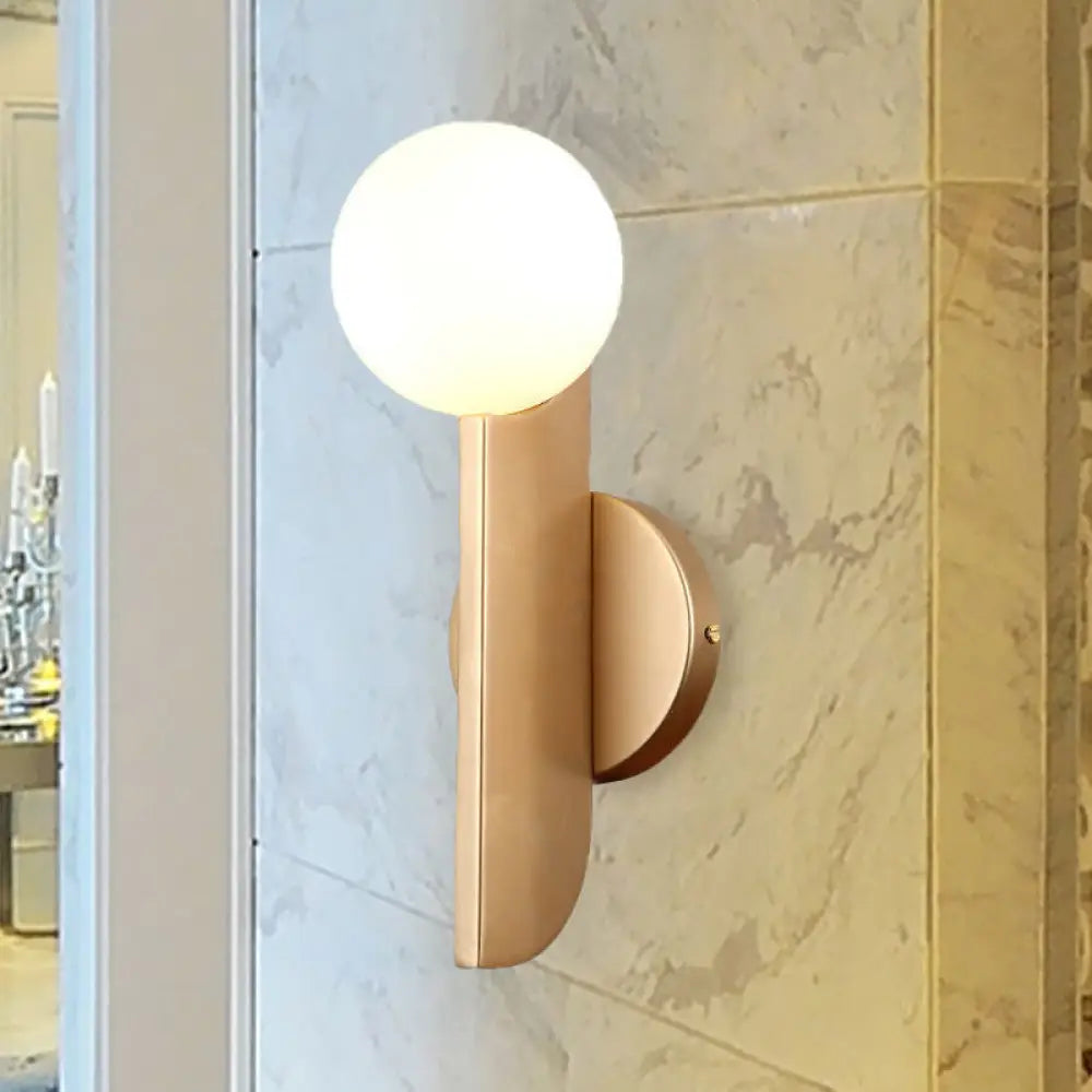 DecorBites™ Modern Gold Finish Corner Wall Sconce with Ball Milky Glass Shade - 1 Light
