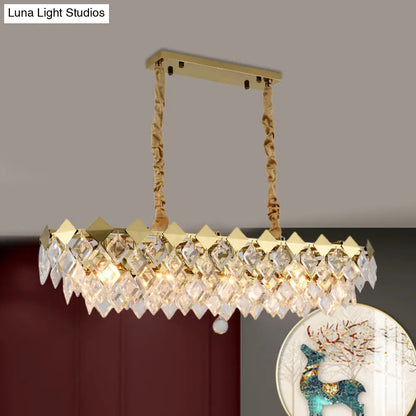 DecorBites™ Modern Gold Finish Crystal Chandelier - 10 Bulbs Oval Island Ceiling Light Fixture