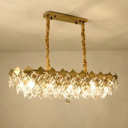 DecorBites™ Modern Gold Finish Crystal Chandelier - 10 Bulbs Oval Island Ceiling Light Fixture