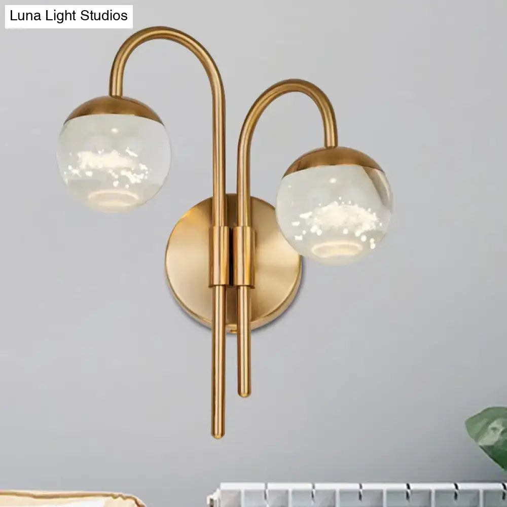 Modern gold finish crystal globe wall sconce living room light