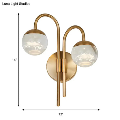 Modern gold finish crystal globe wall sconce living room light