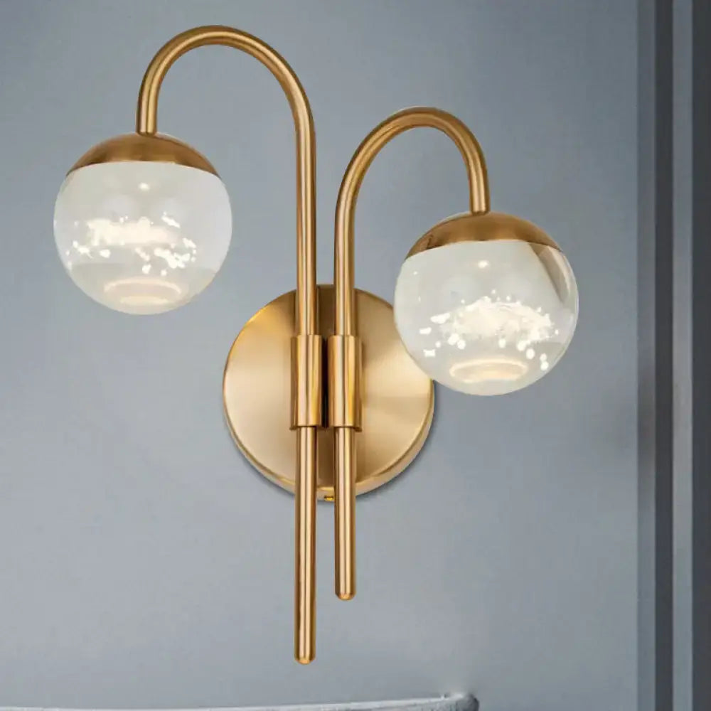 Modern gold finish crystal globe wall sconce living room light