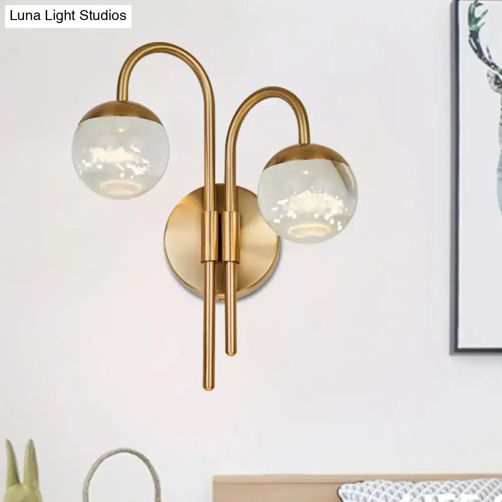 Modern gold finish crystal globe wall sconce living room light