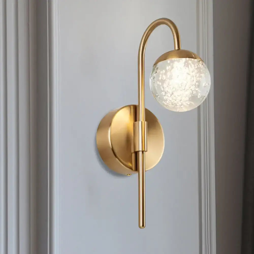 Modern gold finish crystal globe wall sconce living room light