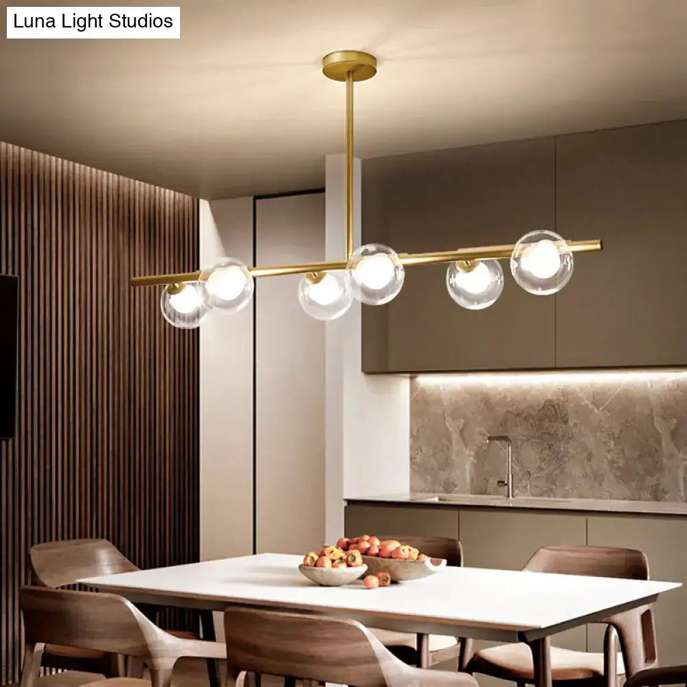 Modern gold finish linear pendant light kitchen clear glass globes