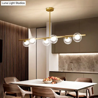 Modern gold finish linear pendant light kitchen clear glass globes