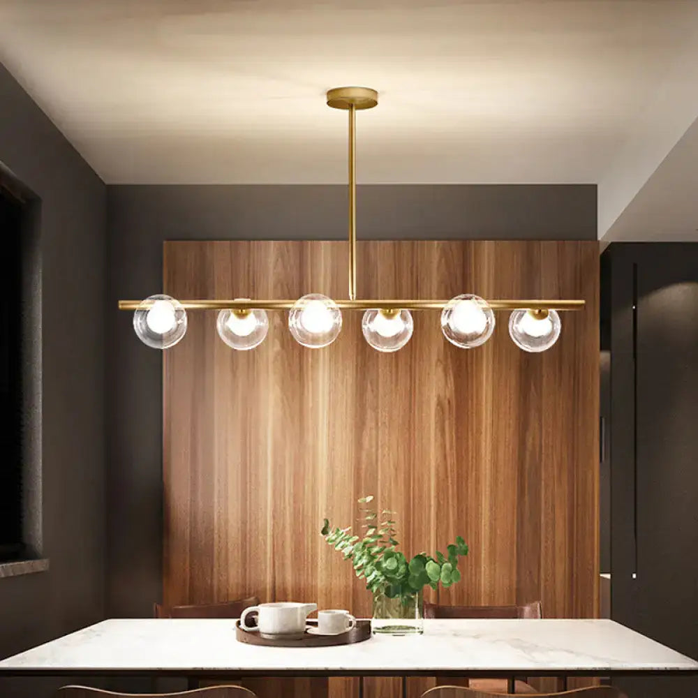 Modern gold finish linear pendant light kitchen clear glass globes