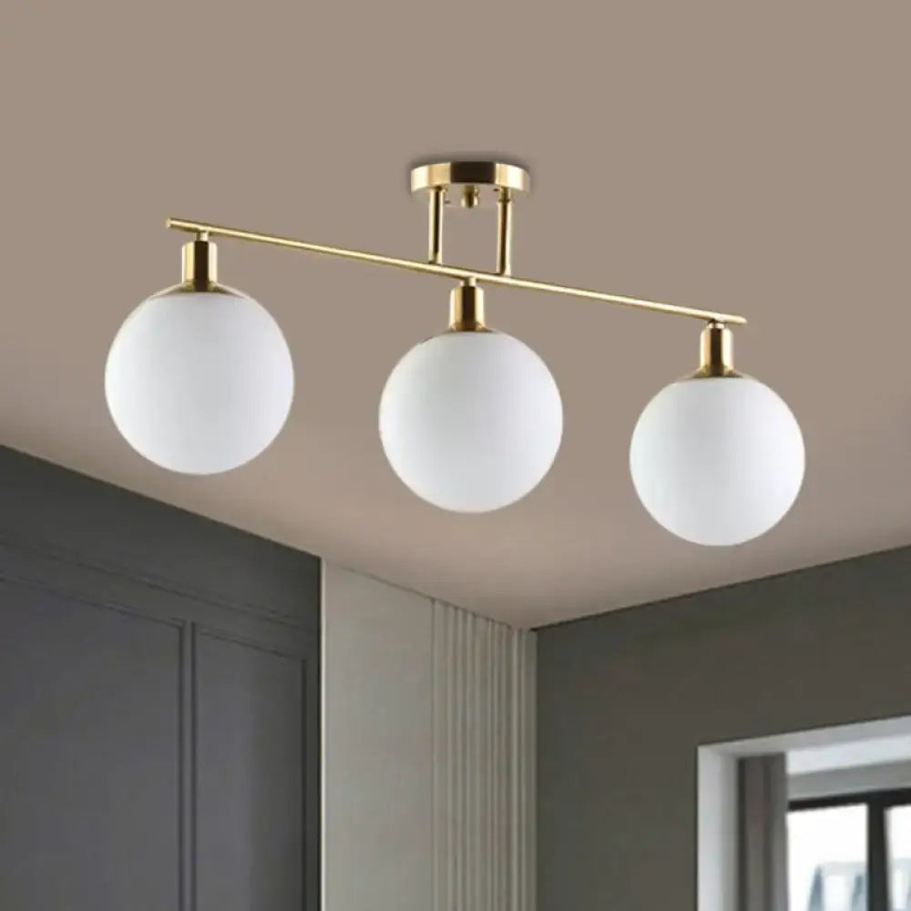 Modern gold finish milk glass linear chandelier dining room light