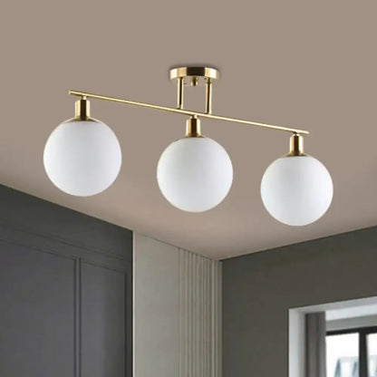Modern gold finish milk glass linear chandelier dining room light