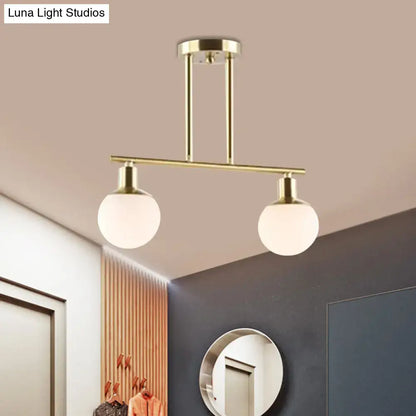 Modern gold finish milk glass linear chandelier dining room light