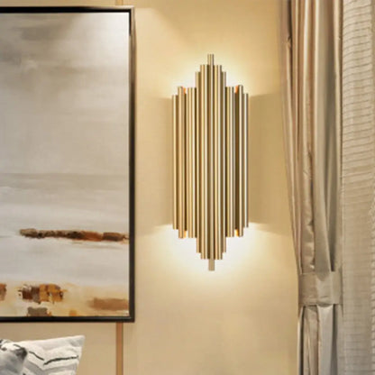 DecorBites™ Modern Gold Finish Slim Tube Sconce Lighting with 4 Bulbs – Metallic Wall Lamp Fixture