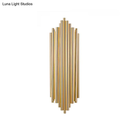 DecorBites™ Modern Gold Finish Slim Tube Sconce Lighting with 4 Bulbs – Metallic Wall Lamp Fixture