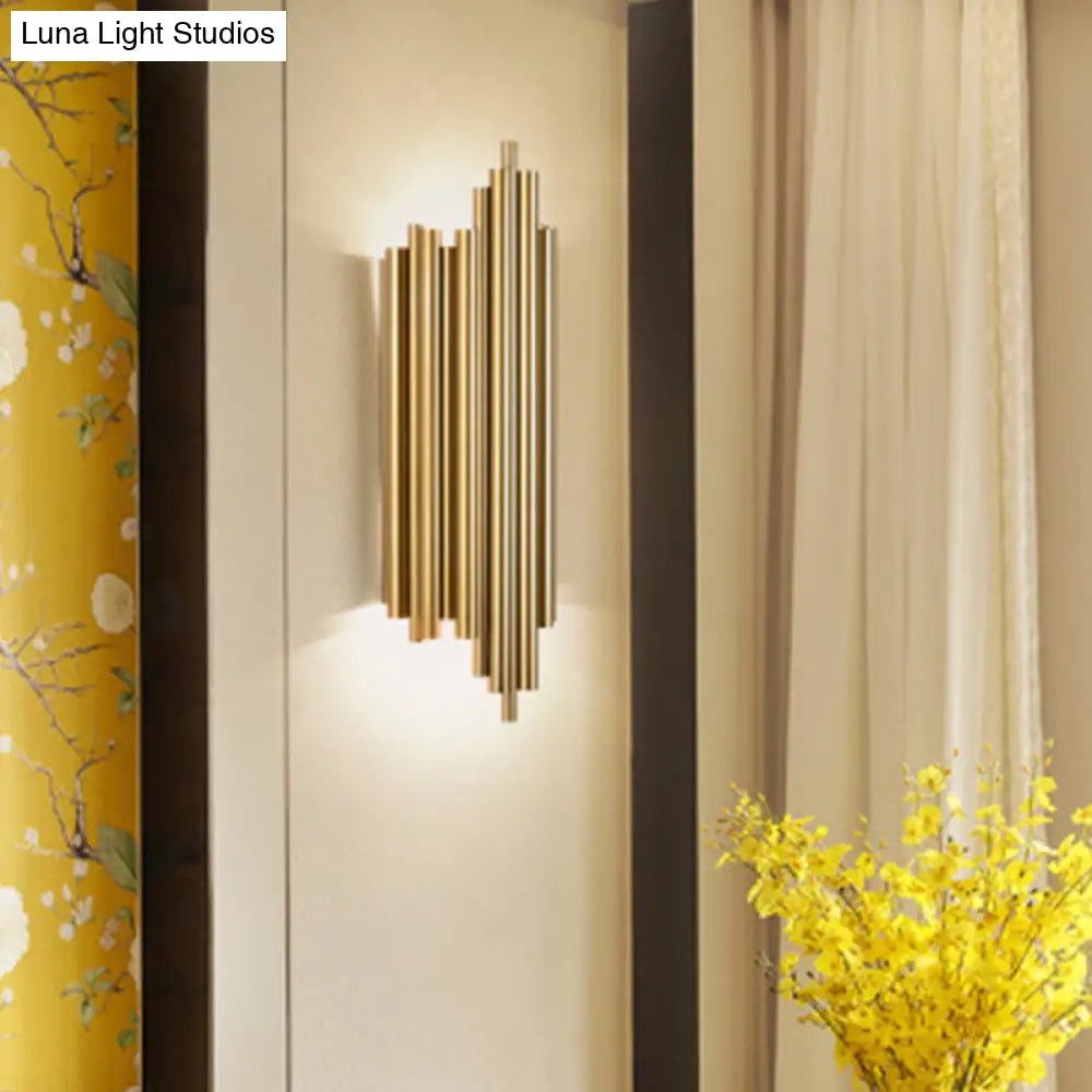 DecorBites™ Modern Gold Finish Slim Tube Sconce Lighting with 4 Bulbs – Metallic Wall Lamp Fixture