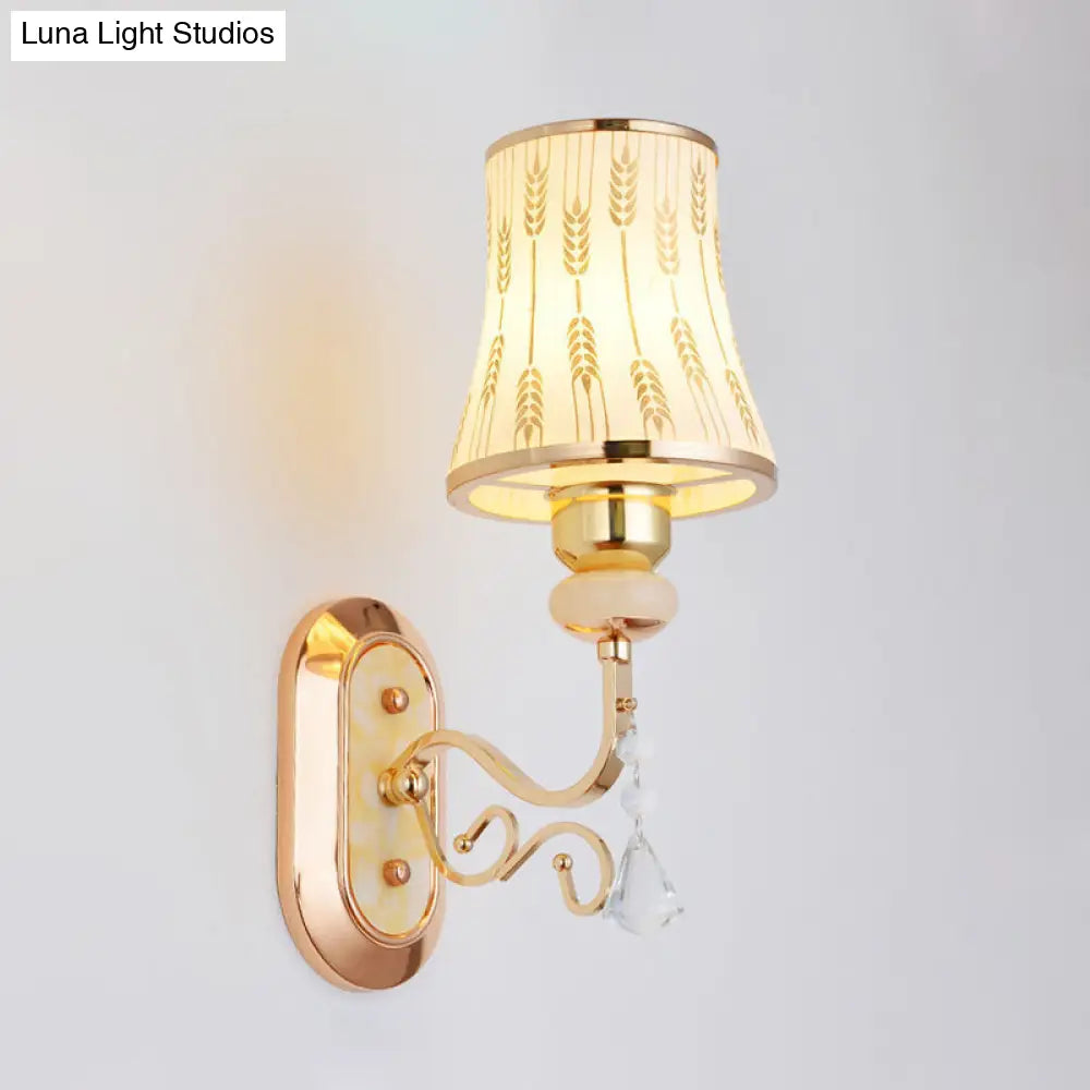 DecorBites™ Modern Gold Finish Wall Lamp with Arc Wheat Patterned Glass