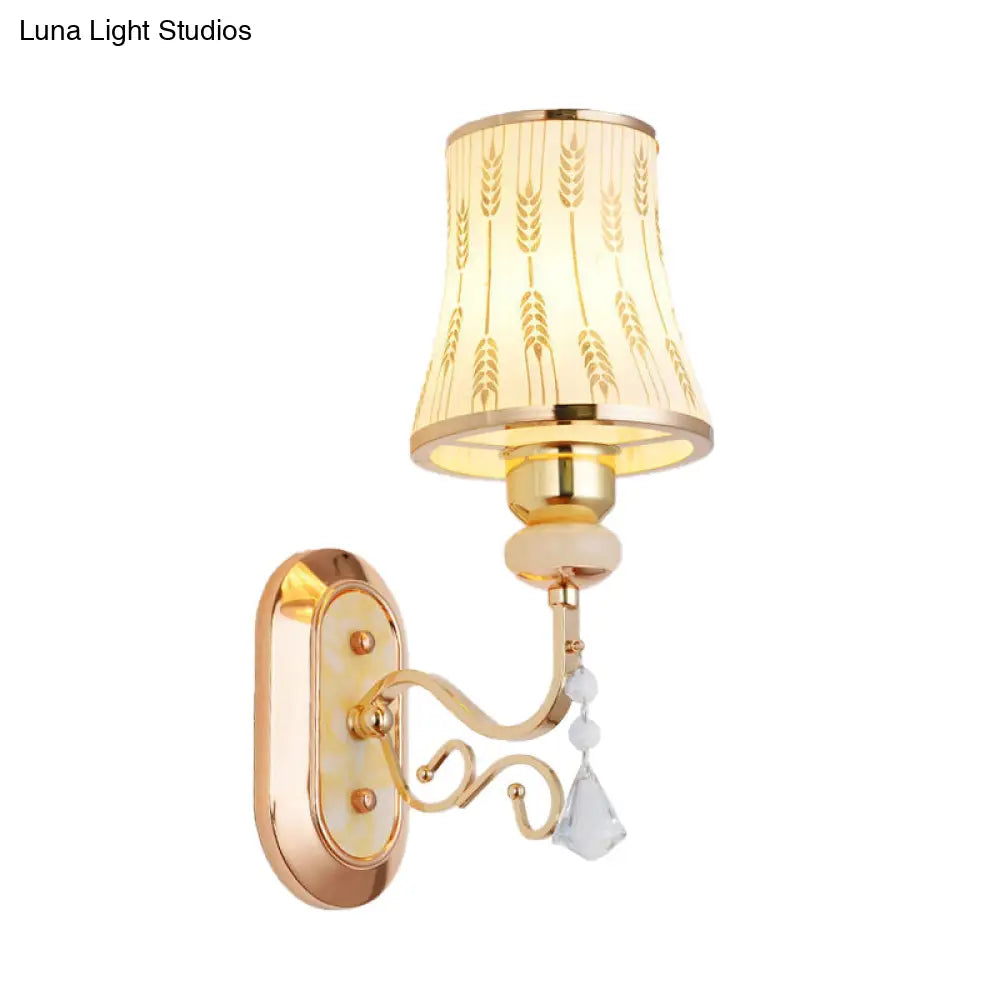 DecorBites™ Modern Gold Finish Wall Lamp with Arc Wheat Patterned Glass
