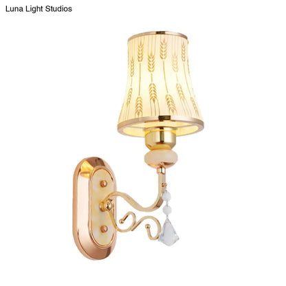 DecorBites™ Modern Gold Finish Wall Lamp with Arc Wheat Patterned Glass