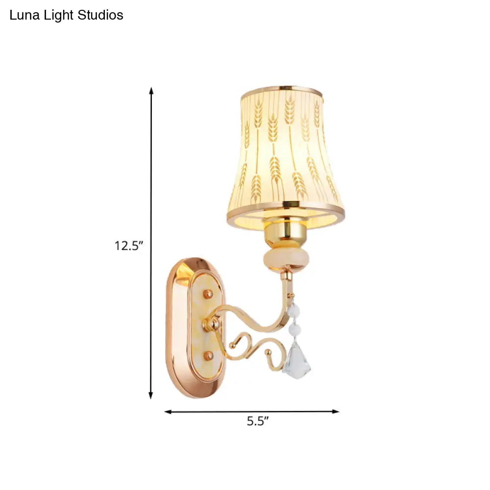 DecorBites™ Modern Gold Finish Wall Lamp with Arc Wheat Patterned Glass