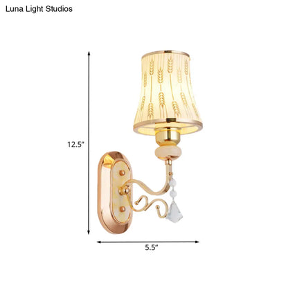 DecorBites™ Modern Gold Finish Wall Lamp with Arc Wheat Patterned Glass