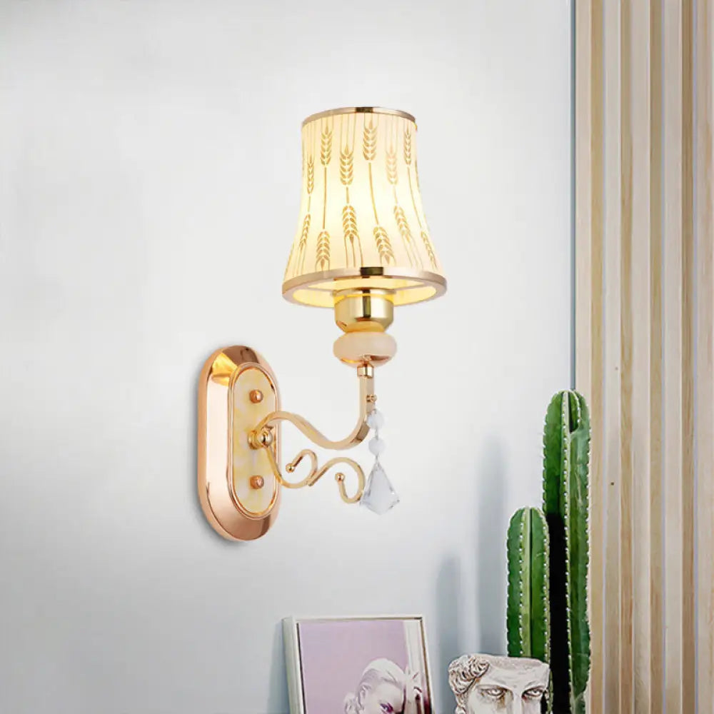 DecorBites™ Modern Gold Finish Wall Lamp with Arc Wheat Patterned Glass