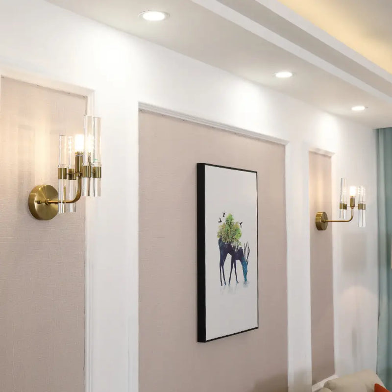 DecorBites™ Modern Gold Finish Wall Sconce with Clear Crystal Pipe - Perfect for Hallway