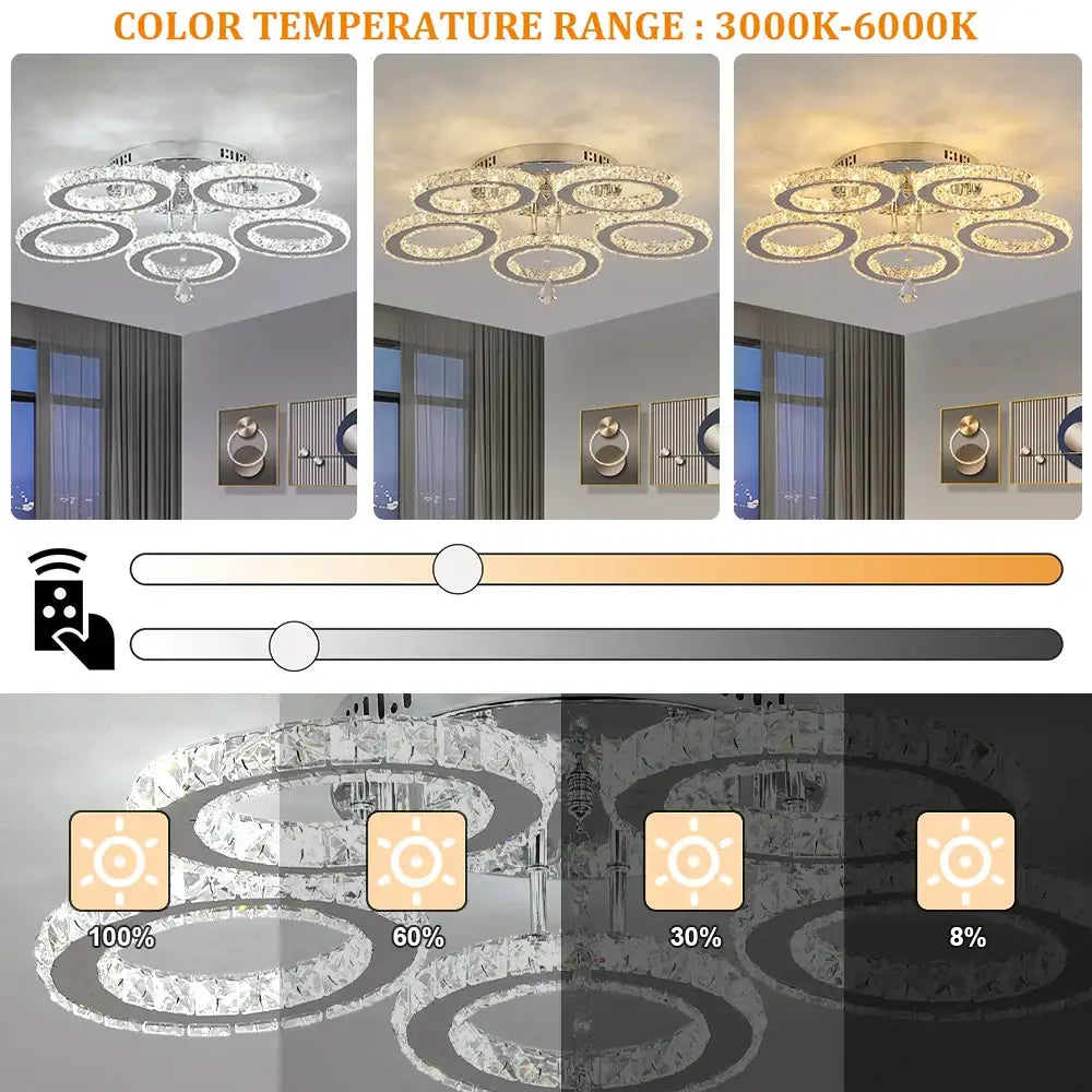 Modern gold five ring crystal ceiling chandelier dining room light