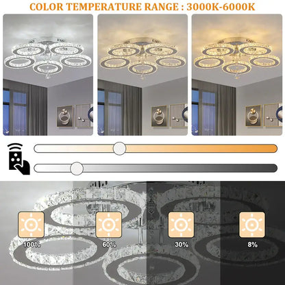 Modern gold five ring crystal ceiling chandelier dining room light