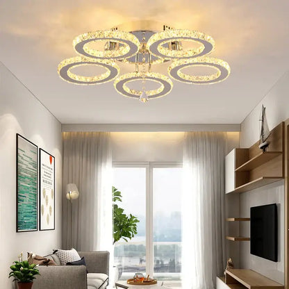 Modern gold five ring crystal ceiling chandelier dining room light