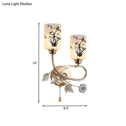 Modern gold floral 2 bulb wall lamp bedroom crystal glass 220v-240v