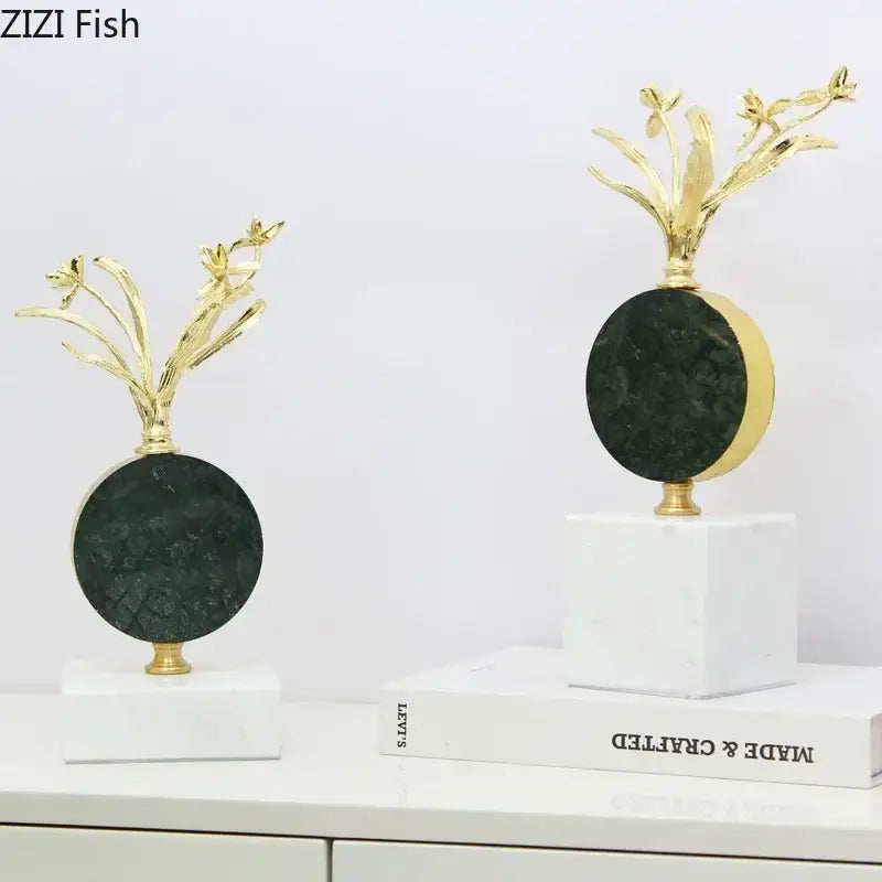 Modern gold flower crystal sculpture desk decoration bedroom craft