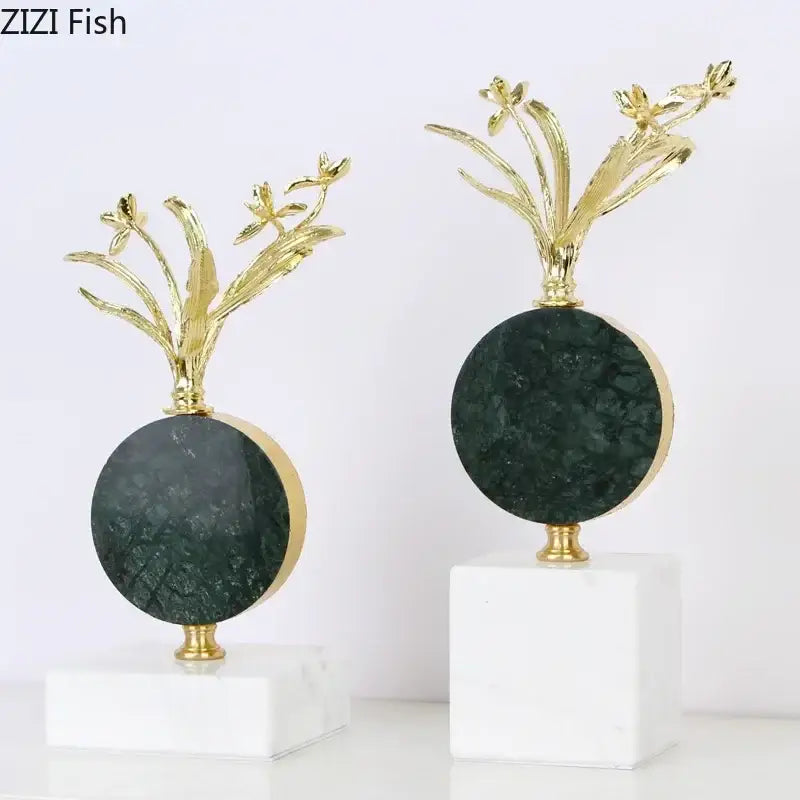 Modern gold flower crystal sculpture desk decoration bedroom craft