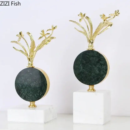 Modern gold flower crystal sculpture desk decoration bedroom craft