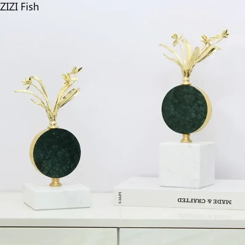 Modern gold flower crystal sculpture desk decoration bedroom craft