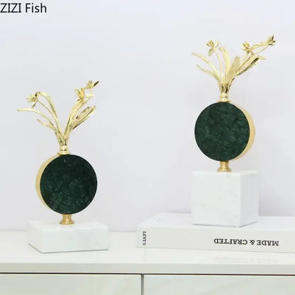 Modern gold flower crystal sculpture desk decoration bedroom craft