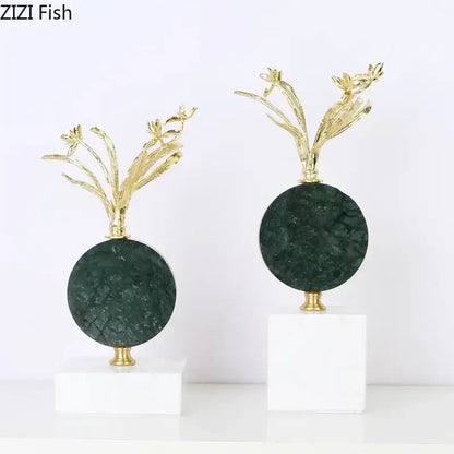 Modern gold flower crystal sculpture desk decoration bedroom craft
