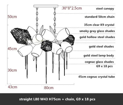 Modern gold flower glass shades led chandelier stairs hanging lamp