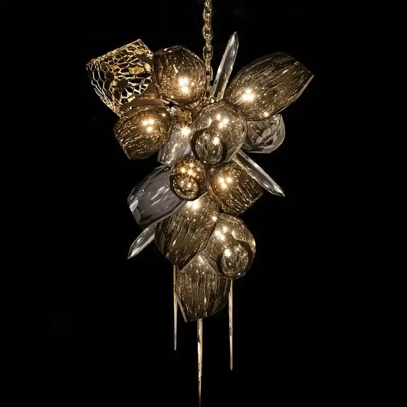 Modern gold flower glass shades led chandelier stairs hanging lamp
