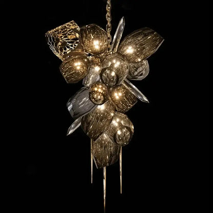 Modern gold flower glass shades led chandelier stairs hanging lamp