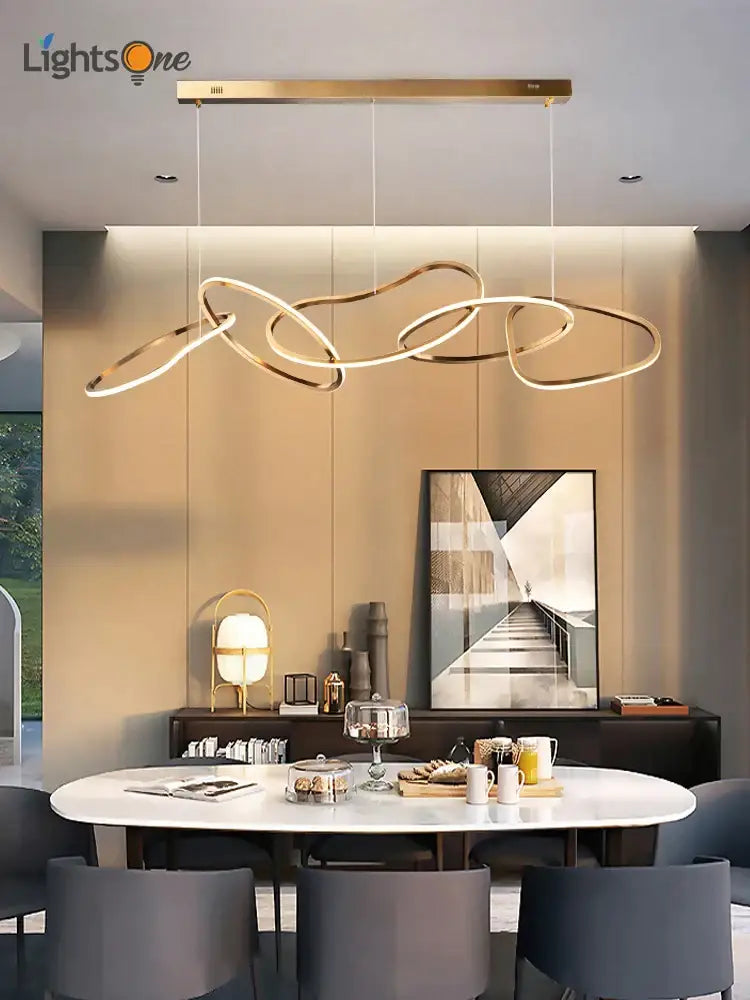 Modern gold flowing ring led decorbites elegant chandelier dining bar