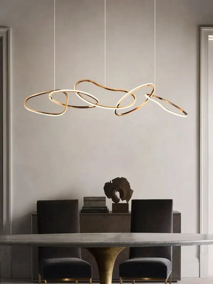 Modern gold flowing ring led decorbites elegant chandelier dining bar