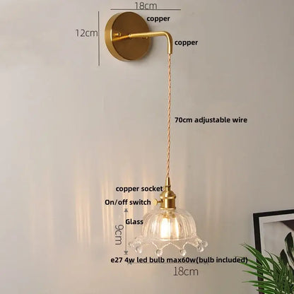 Modern gold fluted clear glass led wall light bedroom sconce