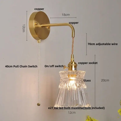 Modern gold fluted clear glass led wall light bedroom sconce