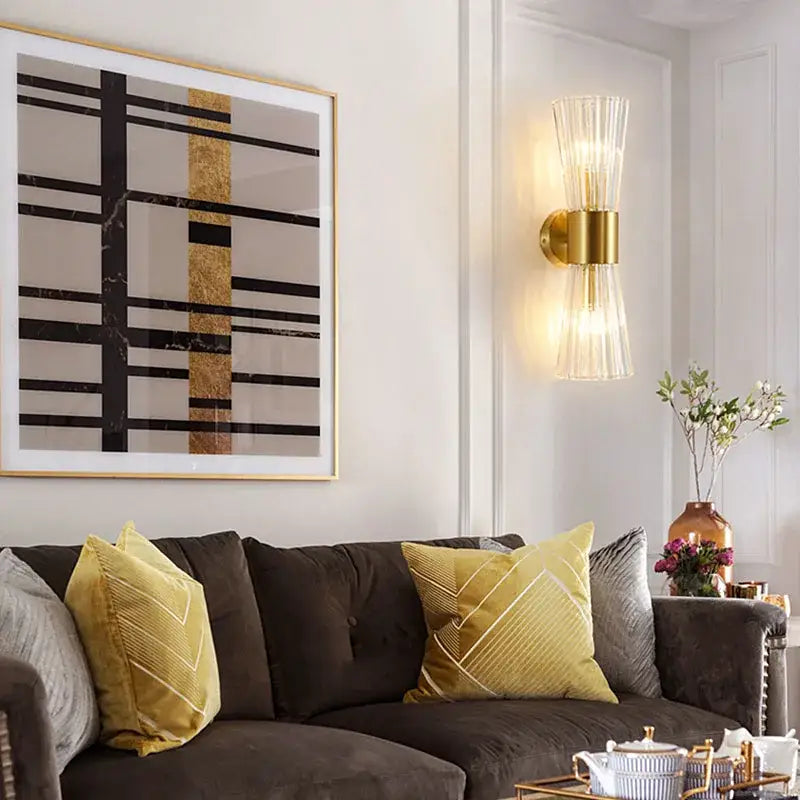 Modern gold fluted crystal wall sconce living room lighting