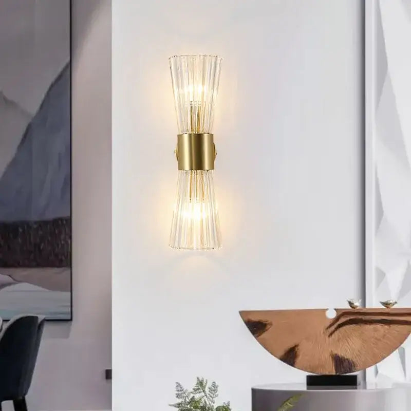 Modern gold fluted crystal wall sconce living room lighting