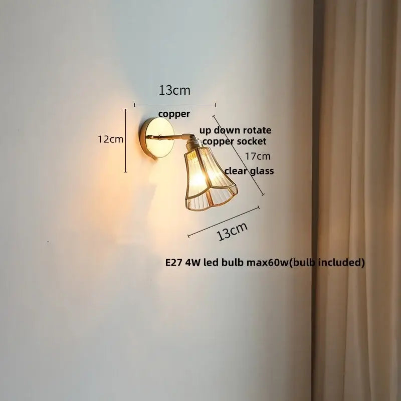 Modern gold fluted glass led wall sconce bedroom light with pull chain